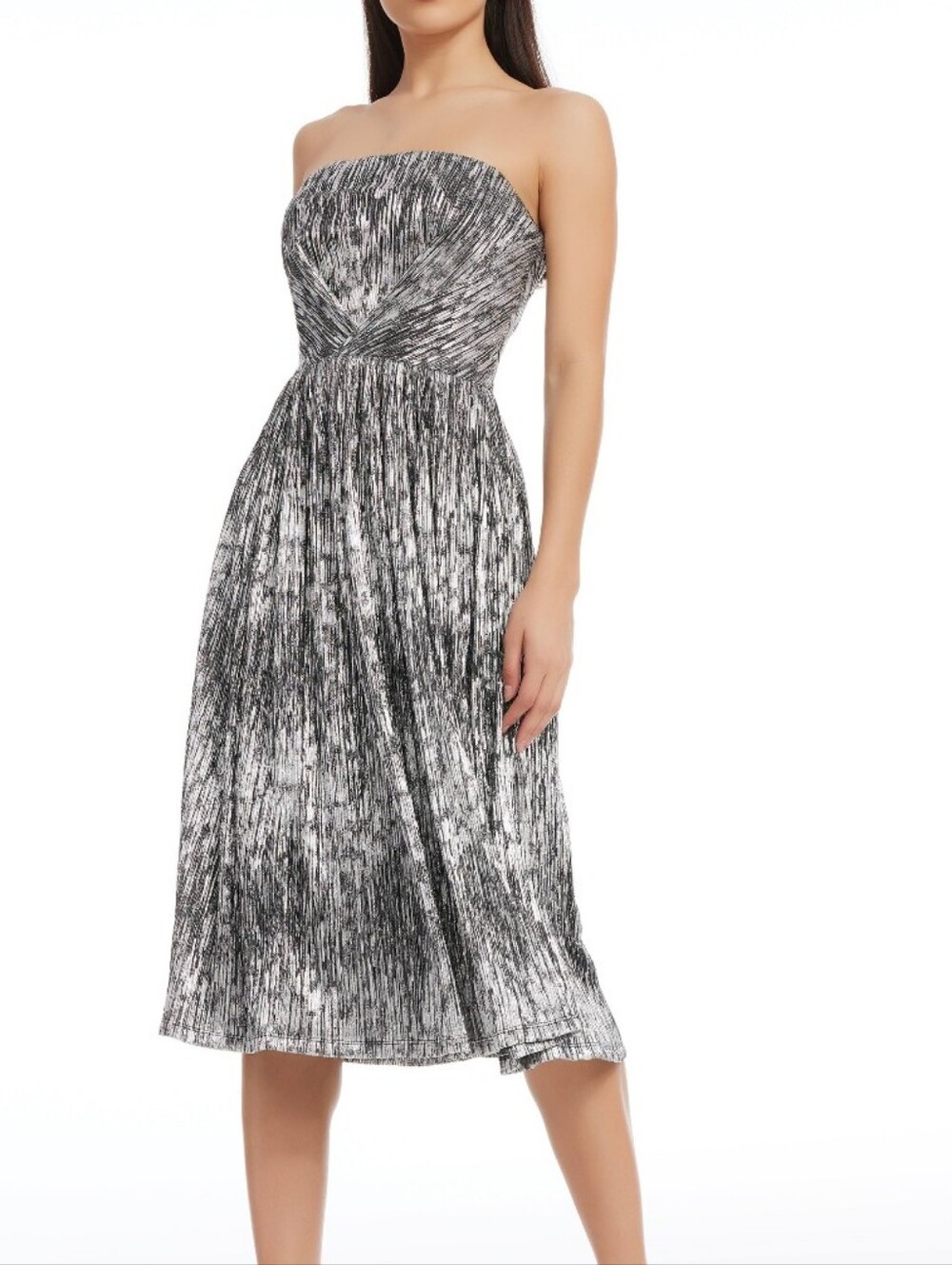 NWT Dress The Population Nadine Strapless Metallic Foil Midi Dress